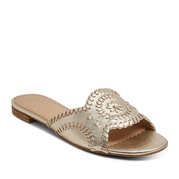 New! Jack Rogers Thompson Slides Gold‎ Sandals - Picture 1 of 7